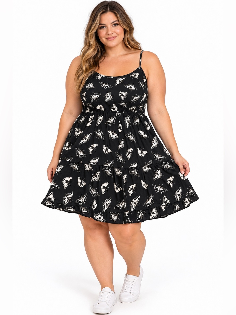 Hot Topic Womens 2X Butterfly Moth Dress Black White Tiered NWT Plus Size